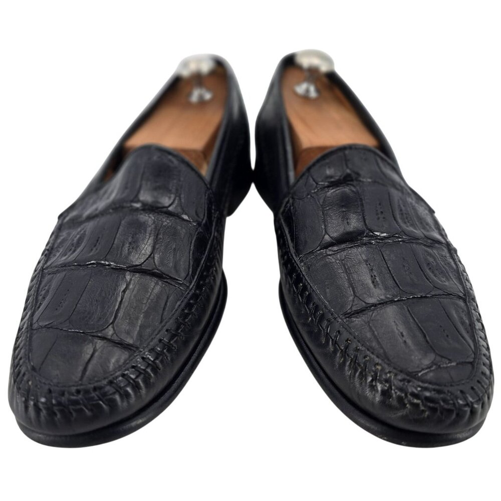 Exotic Crocodile Italian Dress Shoes Luca Lollini Mens 9M Handmade Black Loafers - Picture 9 of 10